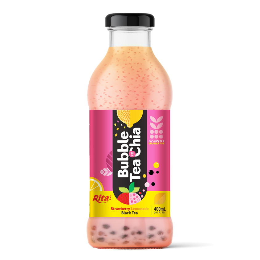奇亚籽草莓柠檬水红茶珍珠奶茶 400ml 玻璃瓶
