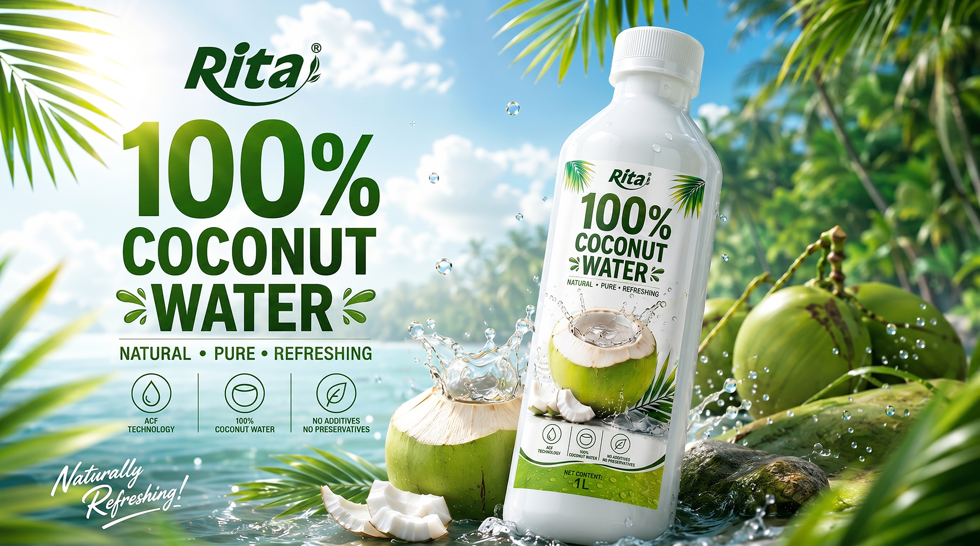 Banner 100% young coconut water 1L PET bottle